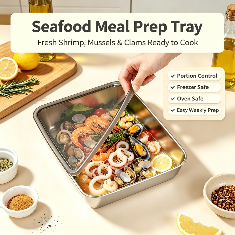 Stainless Steel Square Tray wi - đánh giá và giá Meal Prep Seafood